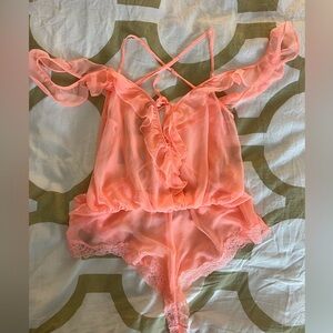 Victoria Secret Peach Romper Nightie with Adjustable Straps- Size Large